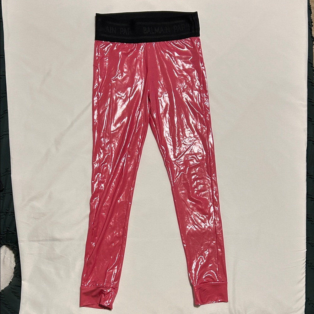 Balmain Kids Shiny Pink Leggings